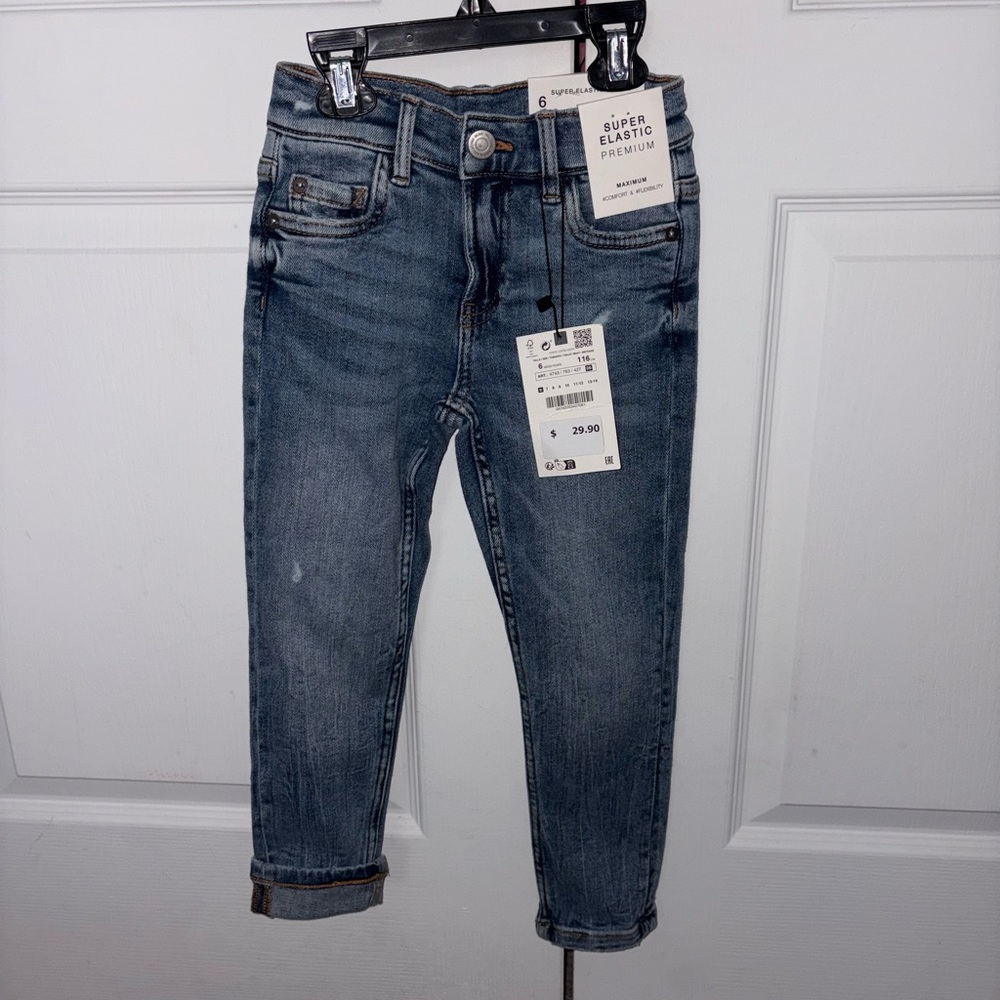 Zara-Super Elastic Fit. Distressed Blue Denim Jeans